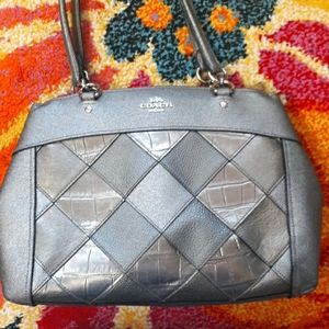 COACH BROOKE CARRYALL STACHEL PATCHWORK GUNMETAL METALLIC SILVER